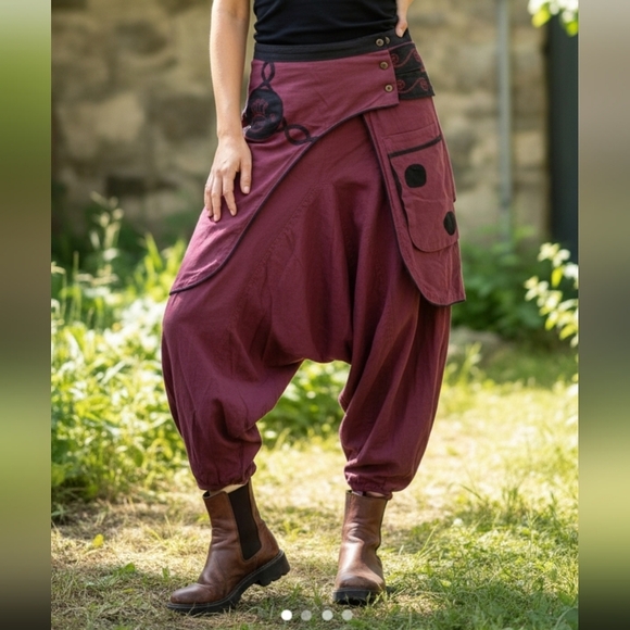 Vintage Pants - Vintage Harem Pants Burgundy Indie Hippie Medium